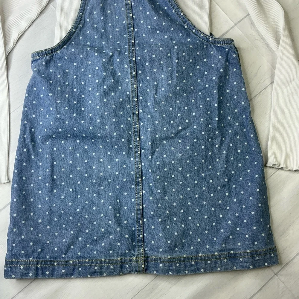 Max Studio Kids Denim Blue Overall Dress with Matching White Long Sleeve Shirt‎